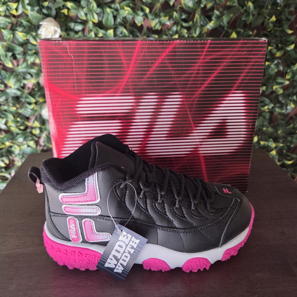 FILA Snake Dancer Sneaker Kid's Size 3 Wide EU 35 Black Hot Pink White NWT